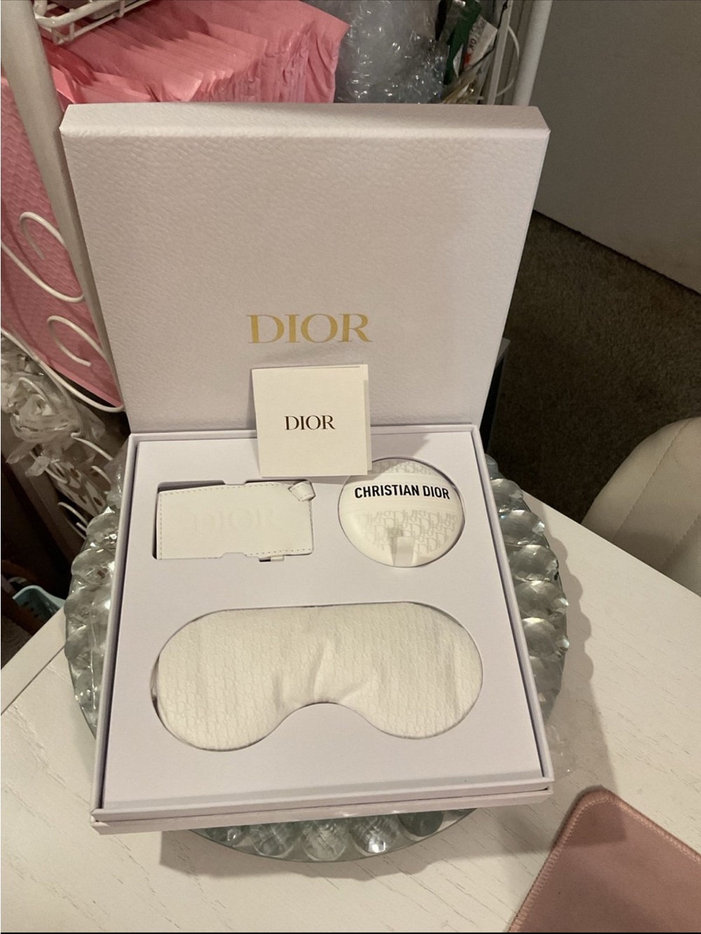 Dior White Travel Eye Mask & Branded Accessory Set